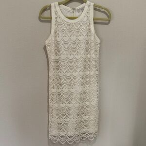LOFT White Sleeveless Lace Mini Dress